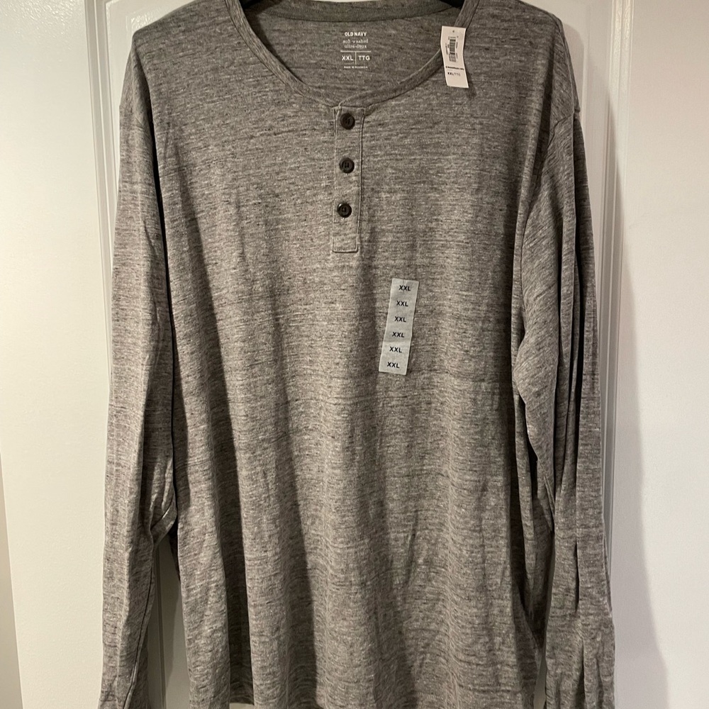 NWT XXL Grey long sleeve henley